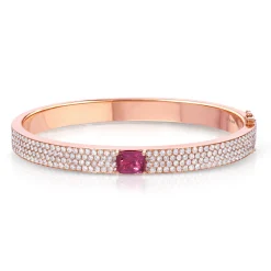 Cheap PAVÉ DIAMOND OVAL BRACELET WITH CUSHION CUT RUBY CENTER One Of A Kind