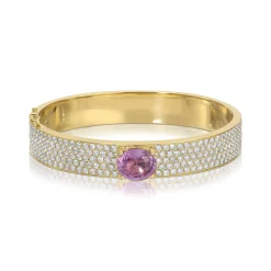 Online PAVE DIAMOND OVAL BRACELET WITH OVAL PINK SAPPHIRE CUSHION CENTER One Of A Kind|Bangles