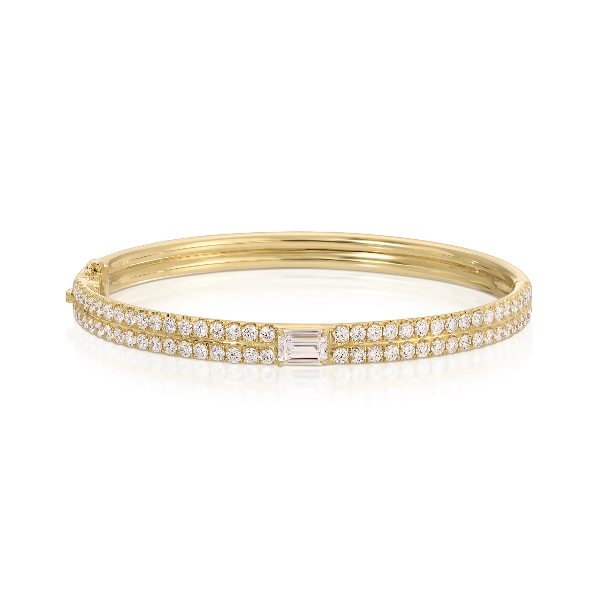 New PAVE GIA BANGLE WITH EMERALD CUT DIAMOND CENTER Bangles