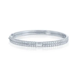 New PAVE GIA BANGLE WITH EMERALD CUT DIAMOND CENTER Bangles