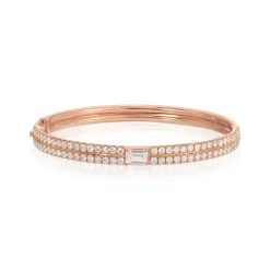 New PAVE GIA BANGLE WITH EMERALD CUT DIAMOND CENTER Bangles