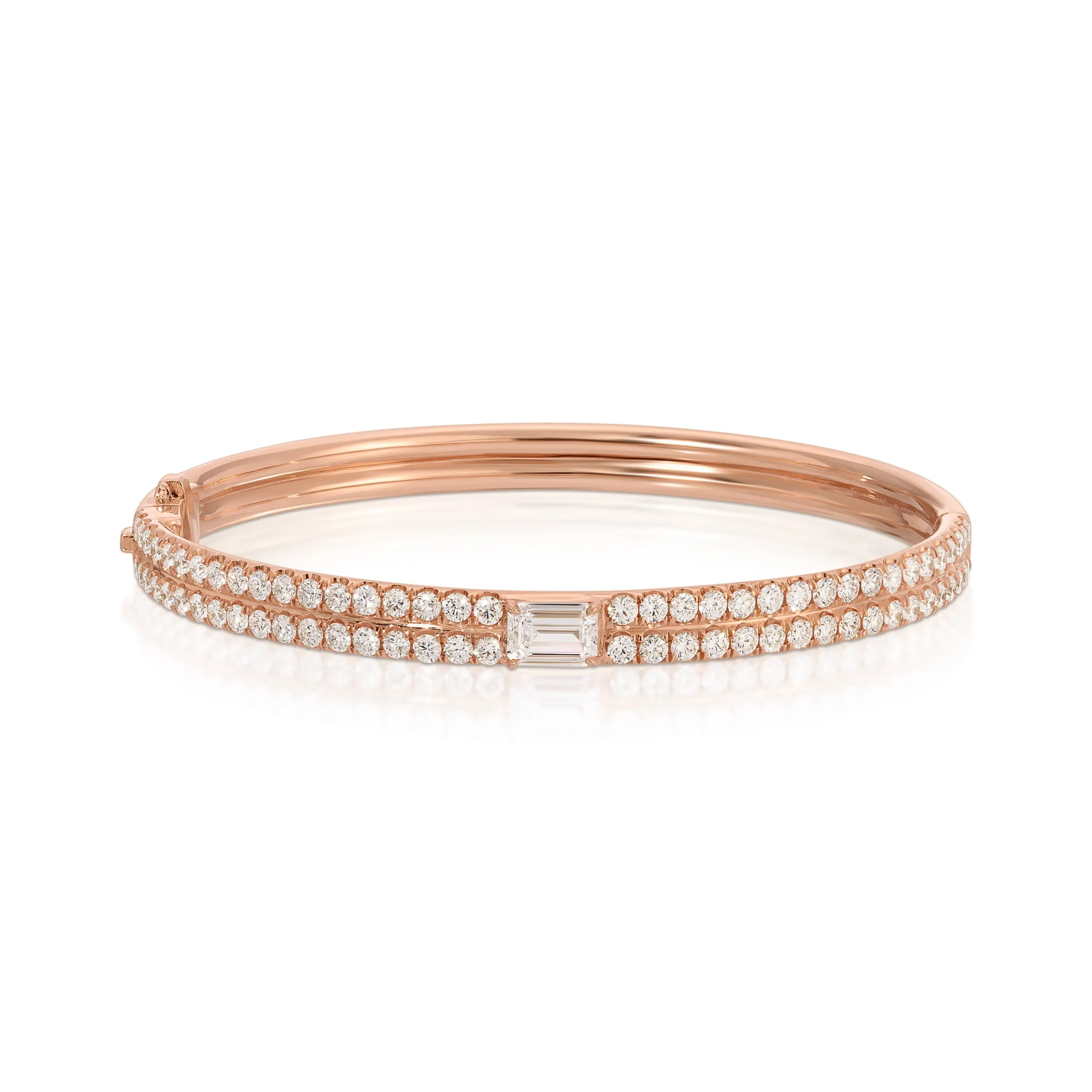 New PAVE GIA BANGLE WITH EMERALD CUT DIAMOND CENTER Bangles