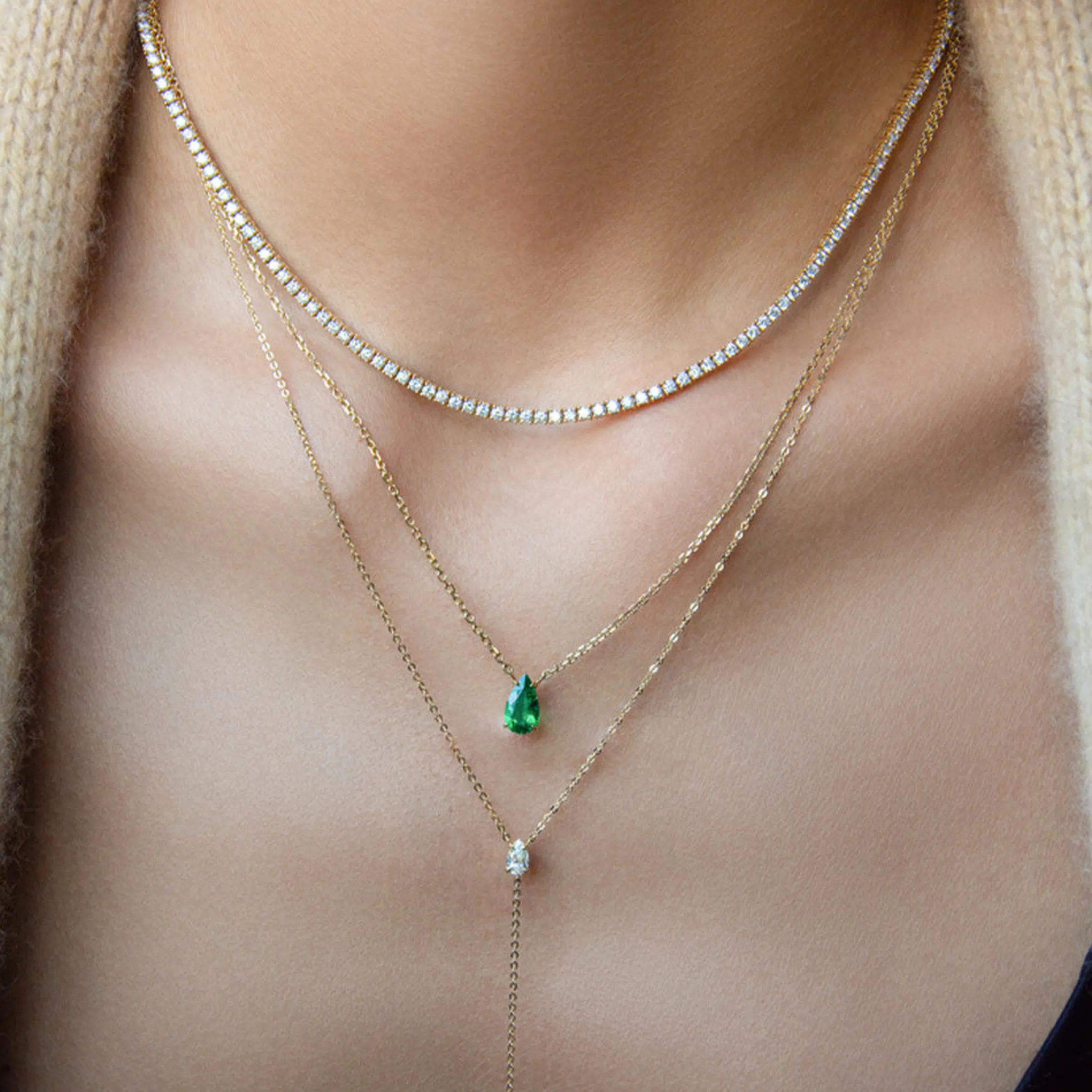 New PEAR EMERALD NECKLACE One Of A Kind