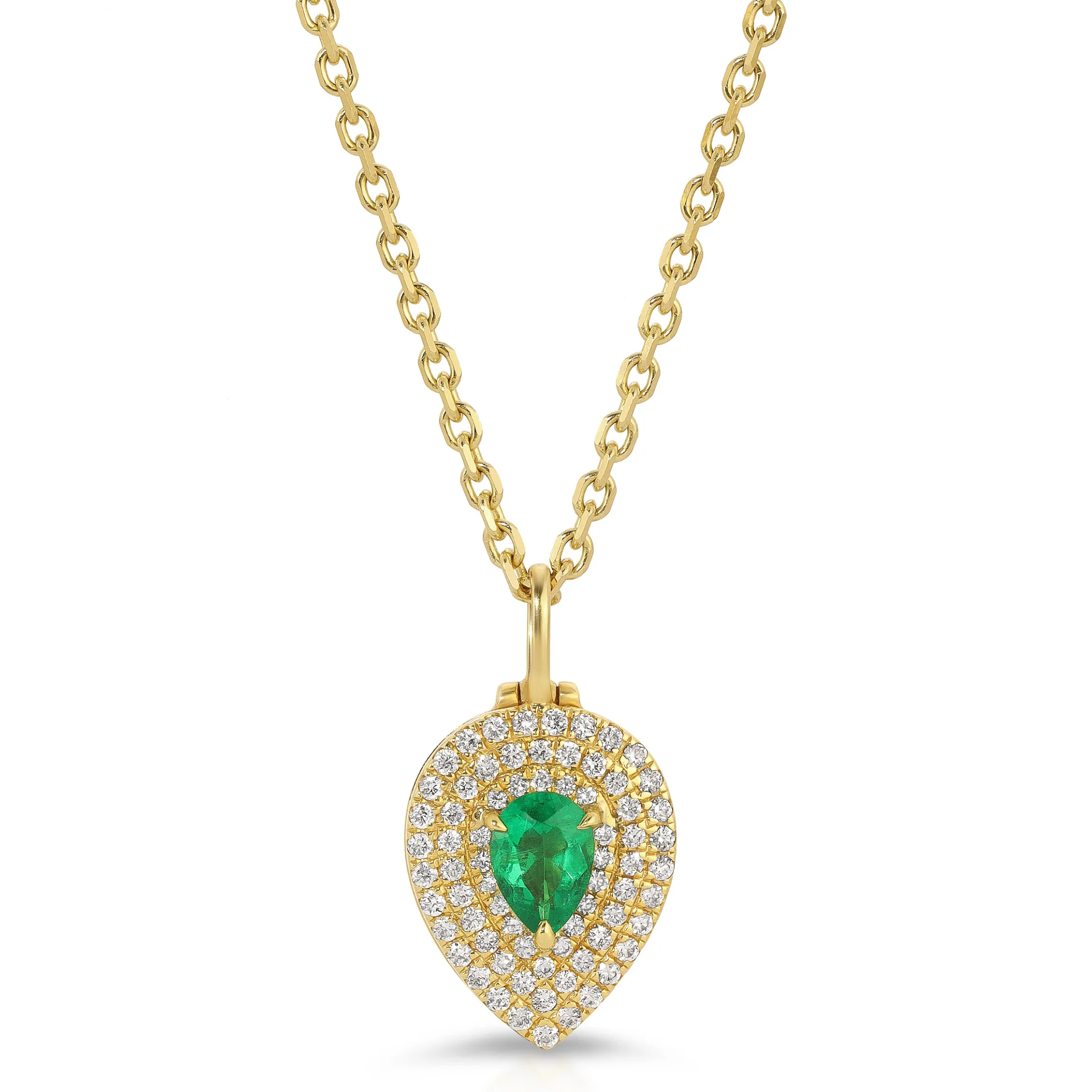 New PEAR SHAPED DIAMOND LOULOU LOCKET WITH PEAR SHAPED EMERALD Pendants