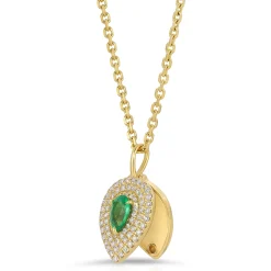 New PEAR SHAPED DIAMOND LOULOU LOCKET WITH PEAR SHAPED EMERALD Pendants