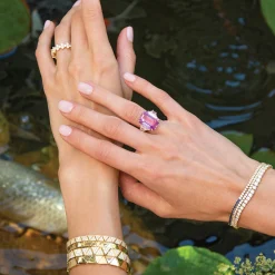 Flash Sale PINK SAPPHIRE CUSHION CUT RING WITH TRAPEZOID DIAMONDS One Of A Kind