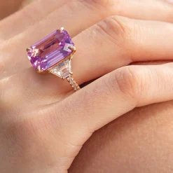 Flash Sale PINK SAPPHIRE CUSHION CUT RING WITH TRAPEZOID DIAMONDS One Of A Kind