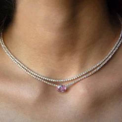 Discount PINK SAPPHIRE OVAL DIAMOND HEPBURN NECKLACE One Of A Kind