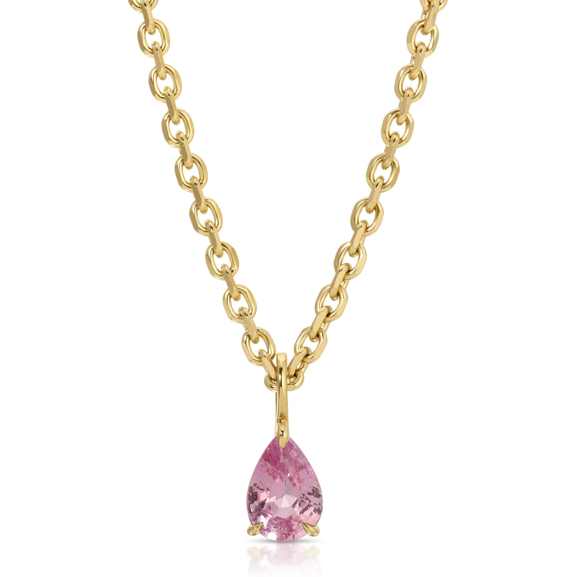 Store PINK SAPPHIRE PEAR PENDANT ON ROLO CHAIN Pendants