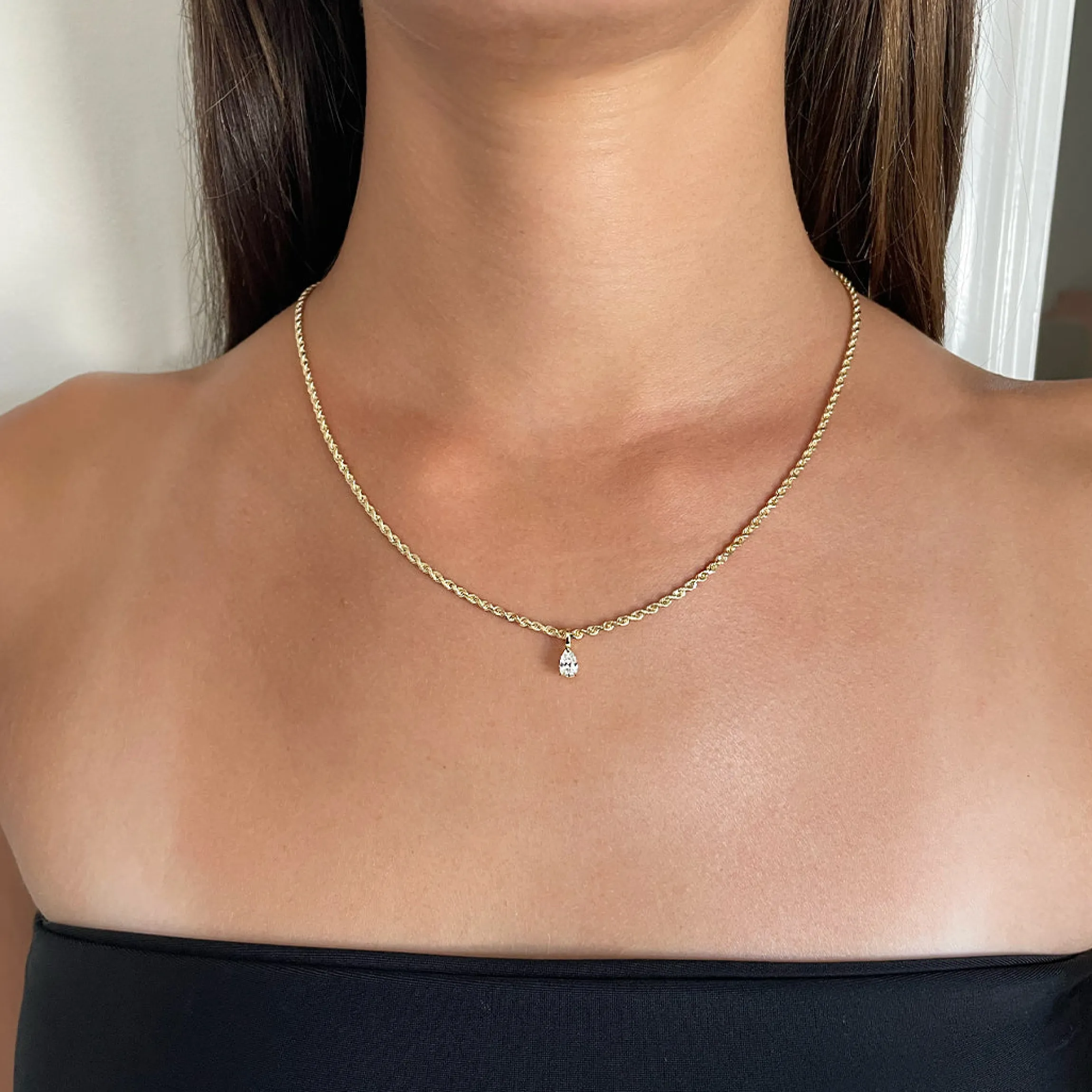 Cheap ROPE CHAIN WITH PEAR DIAMOND PENDANT Pendants
