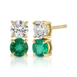 Best Sale ROUND EMERALD AND DIAMOND STUDS One Of A Kind