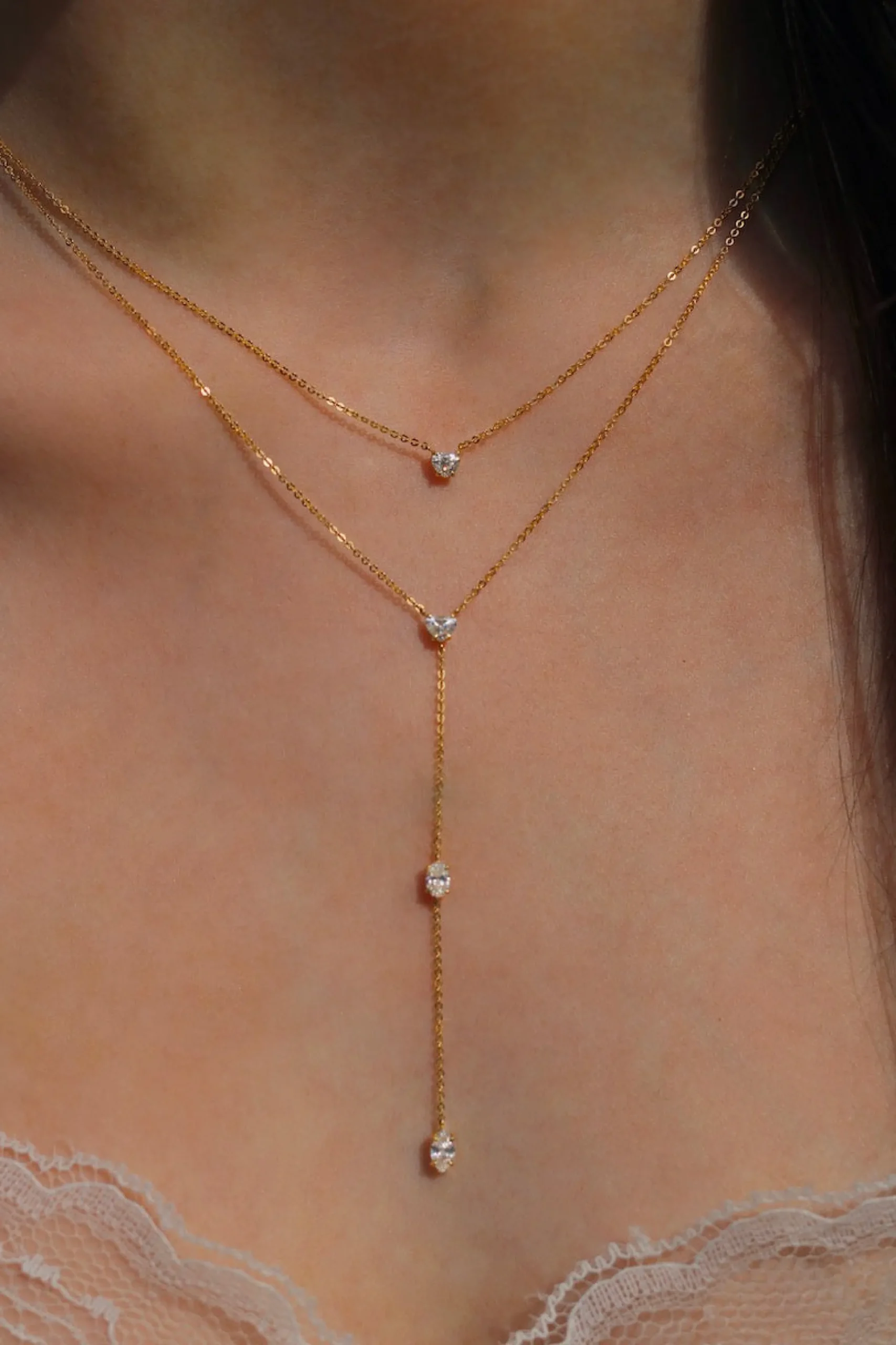 Outlet SHORT LARIAT WITH HEART, OVAL AND MARQUISE DIAMONDS Lariats