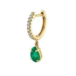 Flash Sale SINGLE DIAMOND HUGGIE WITH PEAR-SHAPED EMERALD DROP Huggies