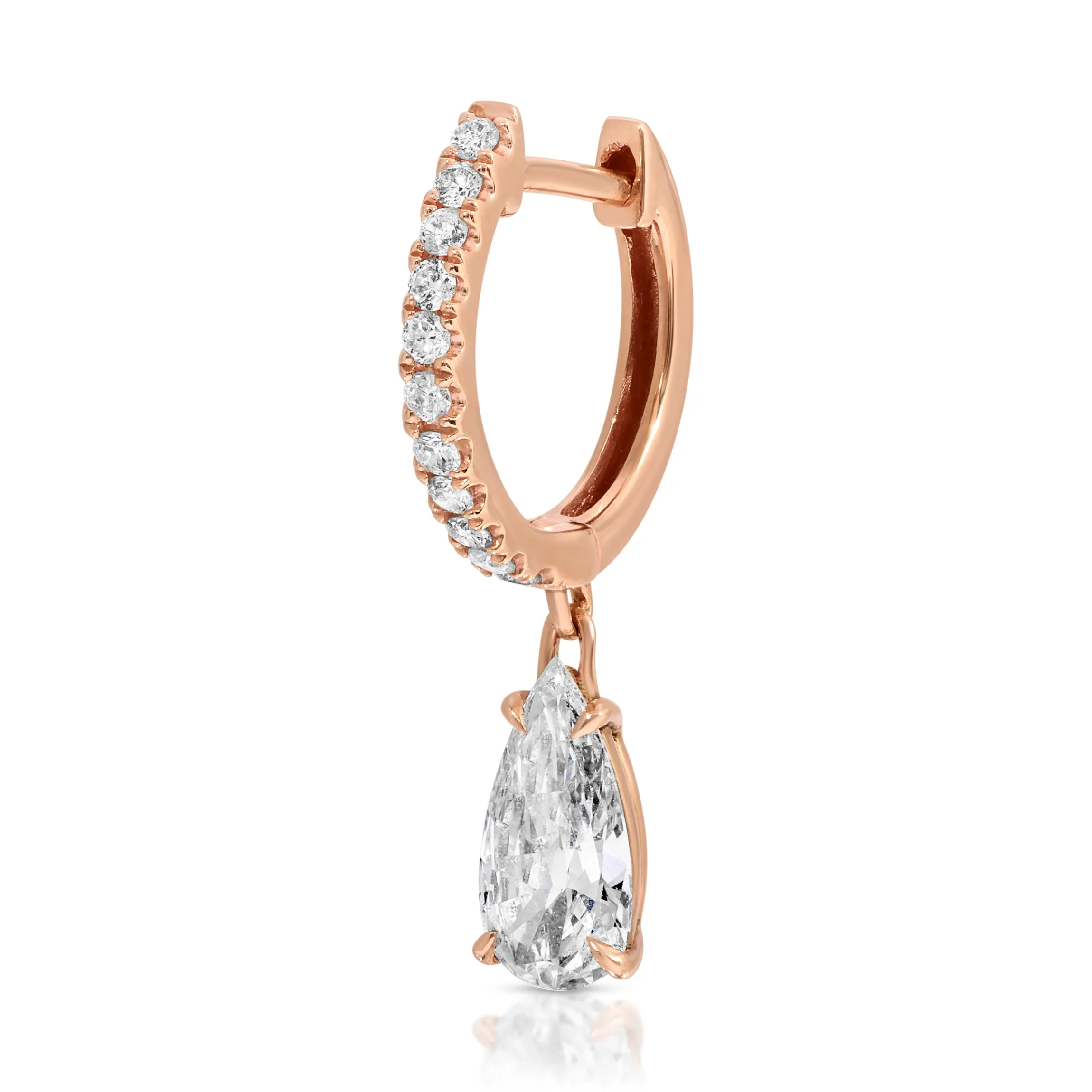 Best Sale SINGLE DIAMOND HUGGIE WITH OLD MINE PEAR DIAMOND DROP One Of A Kind