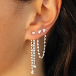 Clearance SINGLE DOUBLE DRAPED DIAMOND ROPE EARRING WITH ROUND AND PEAR DIAMOND DROPS Long