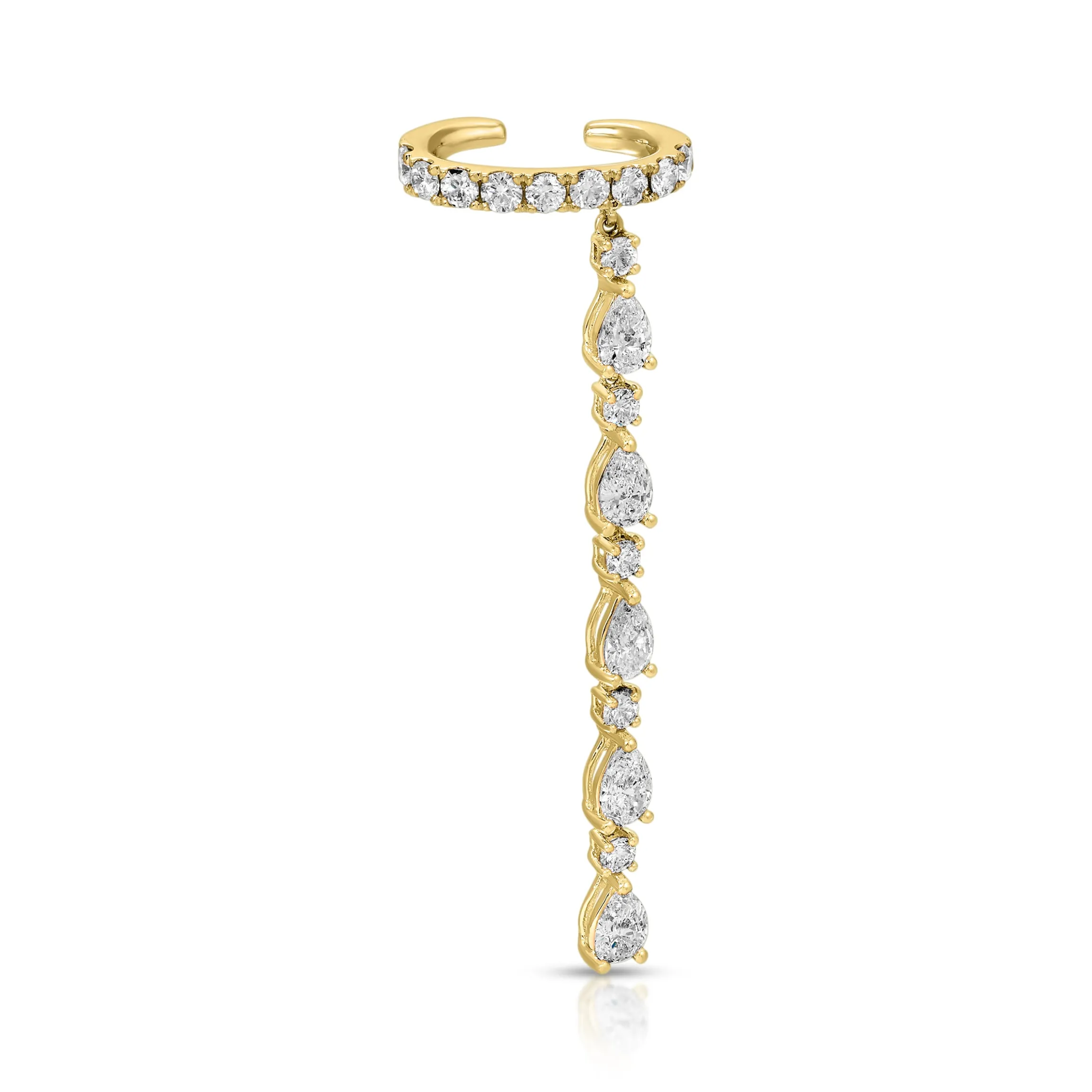 Clearance SINGLE ROW DIAMOND EAR CUFF WITH 5 PEAR AND ROUND DIAMOND DROPS Ear Cuffs