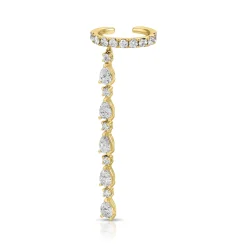 Clearance SINGLE ROW DIAMOND EAR CUFF WITH 5 PEAR AND ROUND DIAMOND DROPS Ear Cuffs