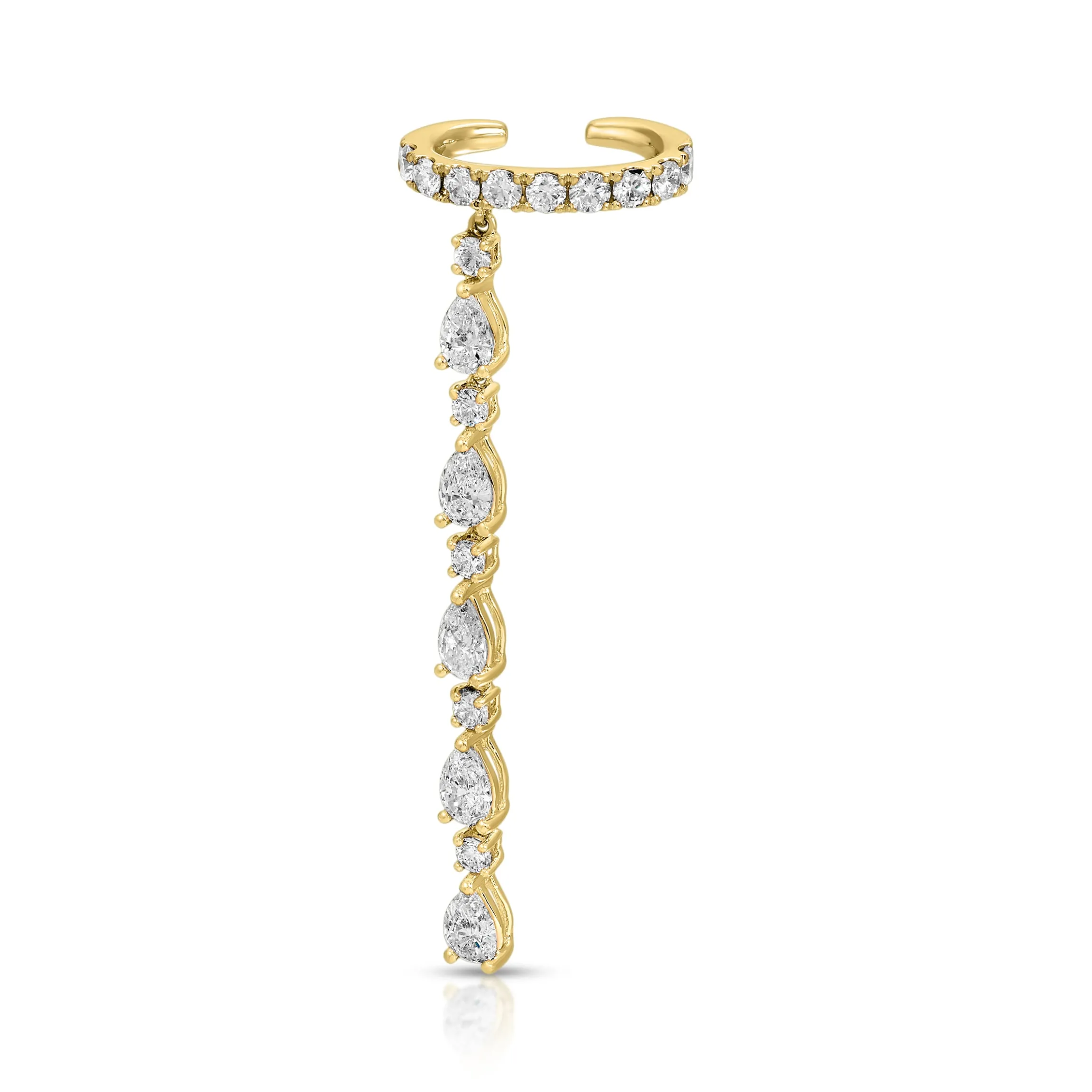 Clearance SINGLE ROW DIAMOND EAR CUFF WITH 5 PEAR AND ROUND DIAMOND DROPS Ear Cuffs