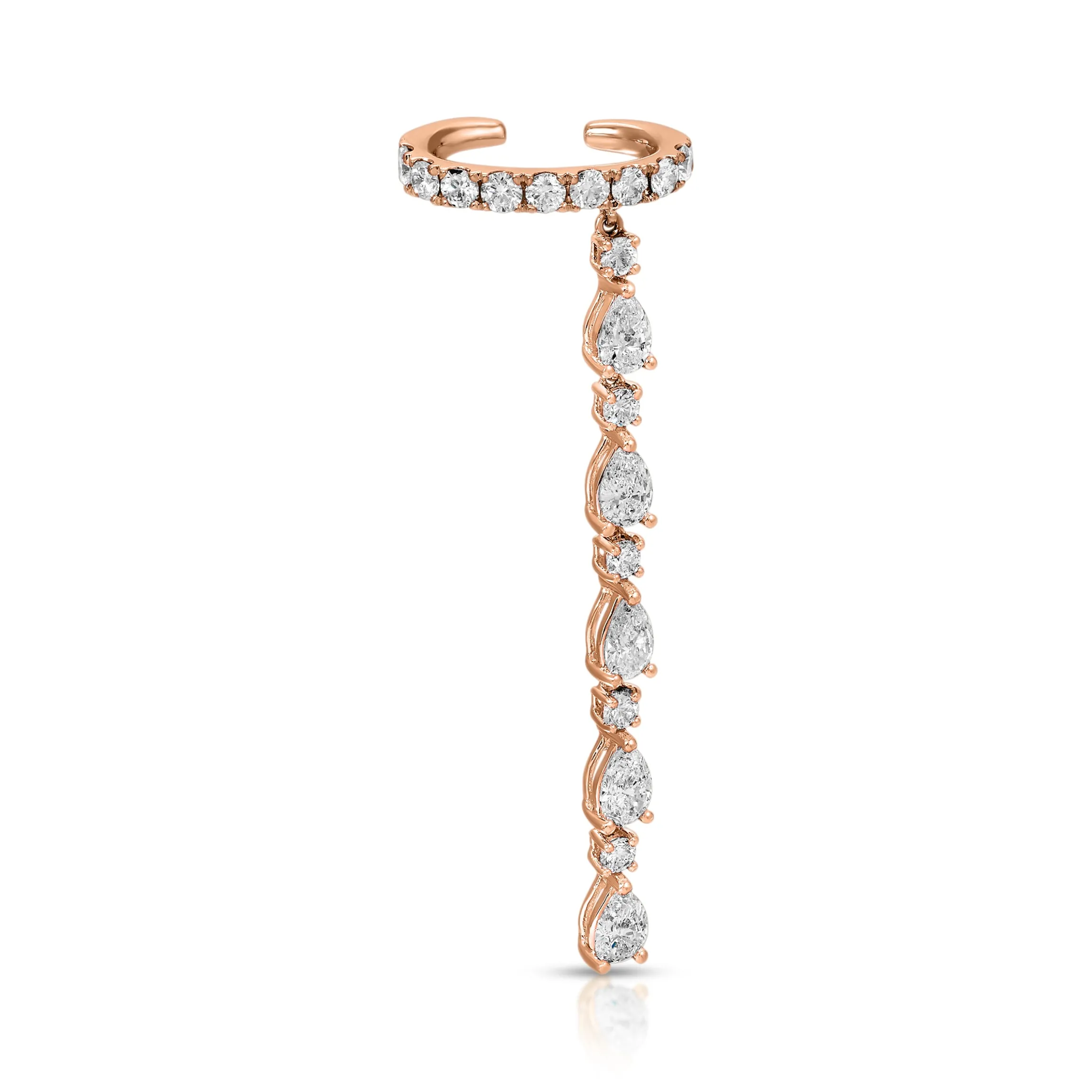 Clearance SINGLE ROW DIAMOND EAR CUFF WITH 5 PEAR AND ROUND DIAMOND DROPS Ear Cuffs