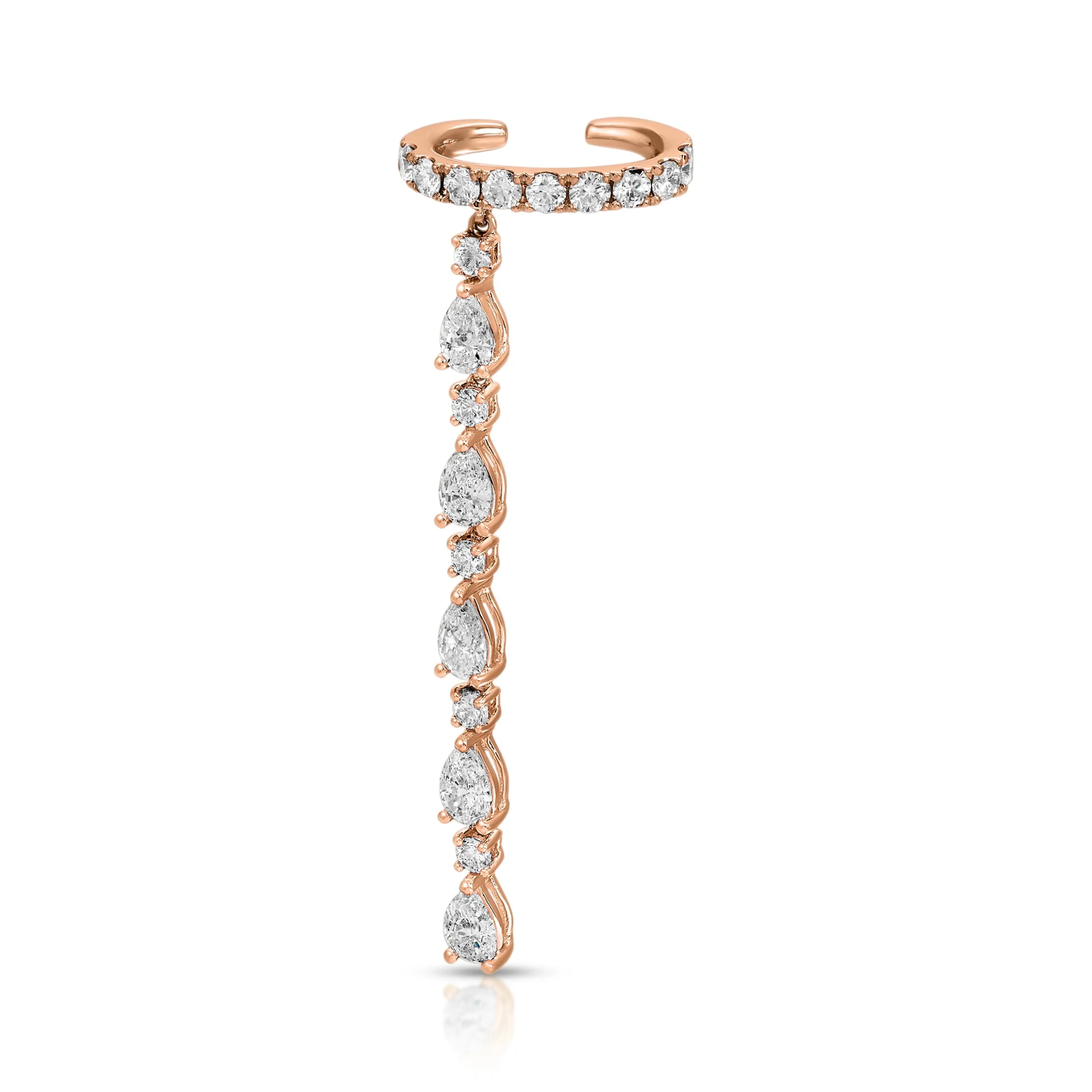 Clearance SINGLE ROW DIAMOND EAR CUFF WITH 5 PEAR AND ROUND DIAMOND DROPS Ear Cuffs