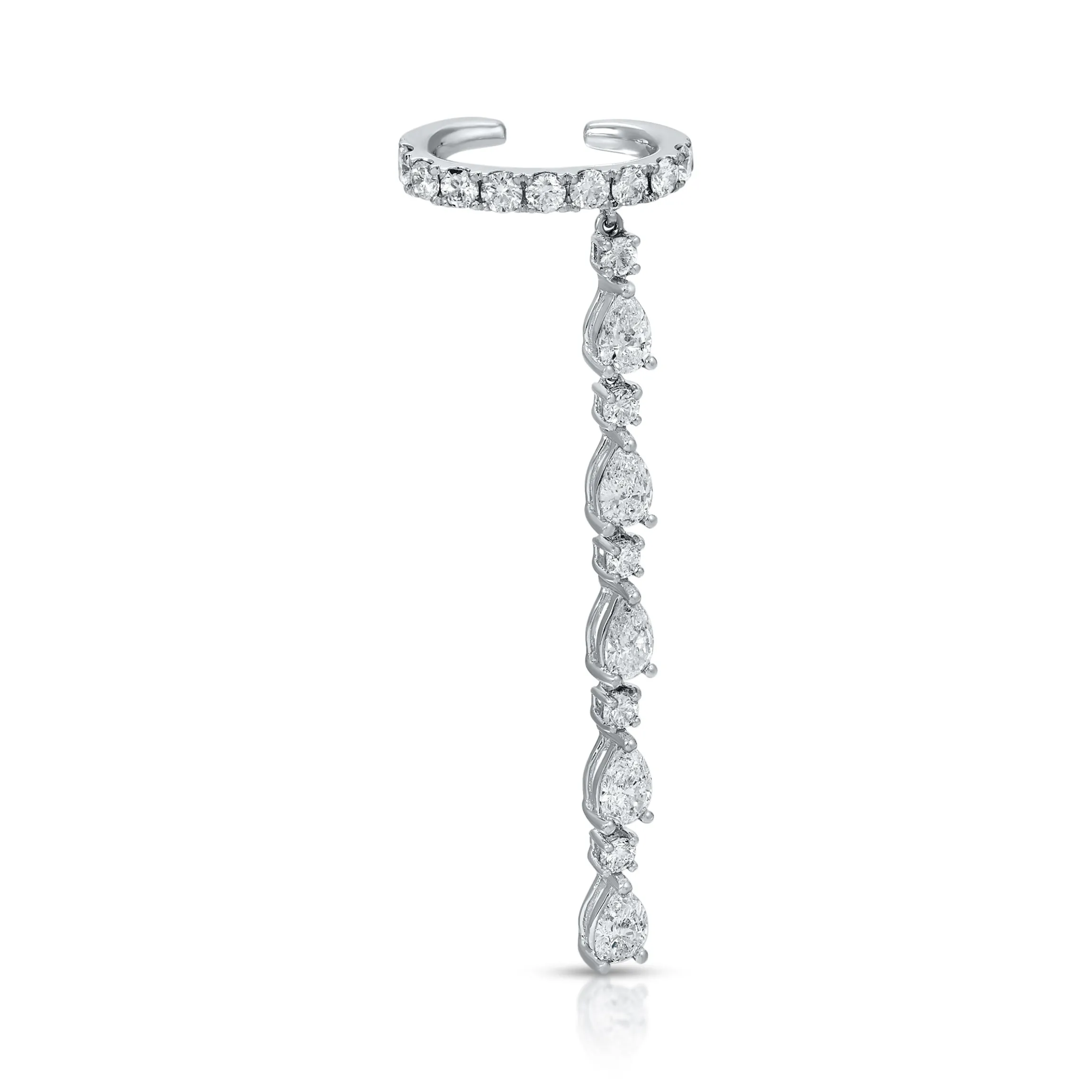 Clearance SINGLE ROW DIAMOND EAR CUFF WITH 5 PEAR AND ROUND DIAMOND DROPS Ear Cuffs