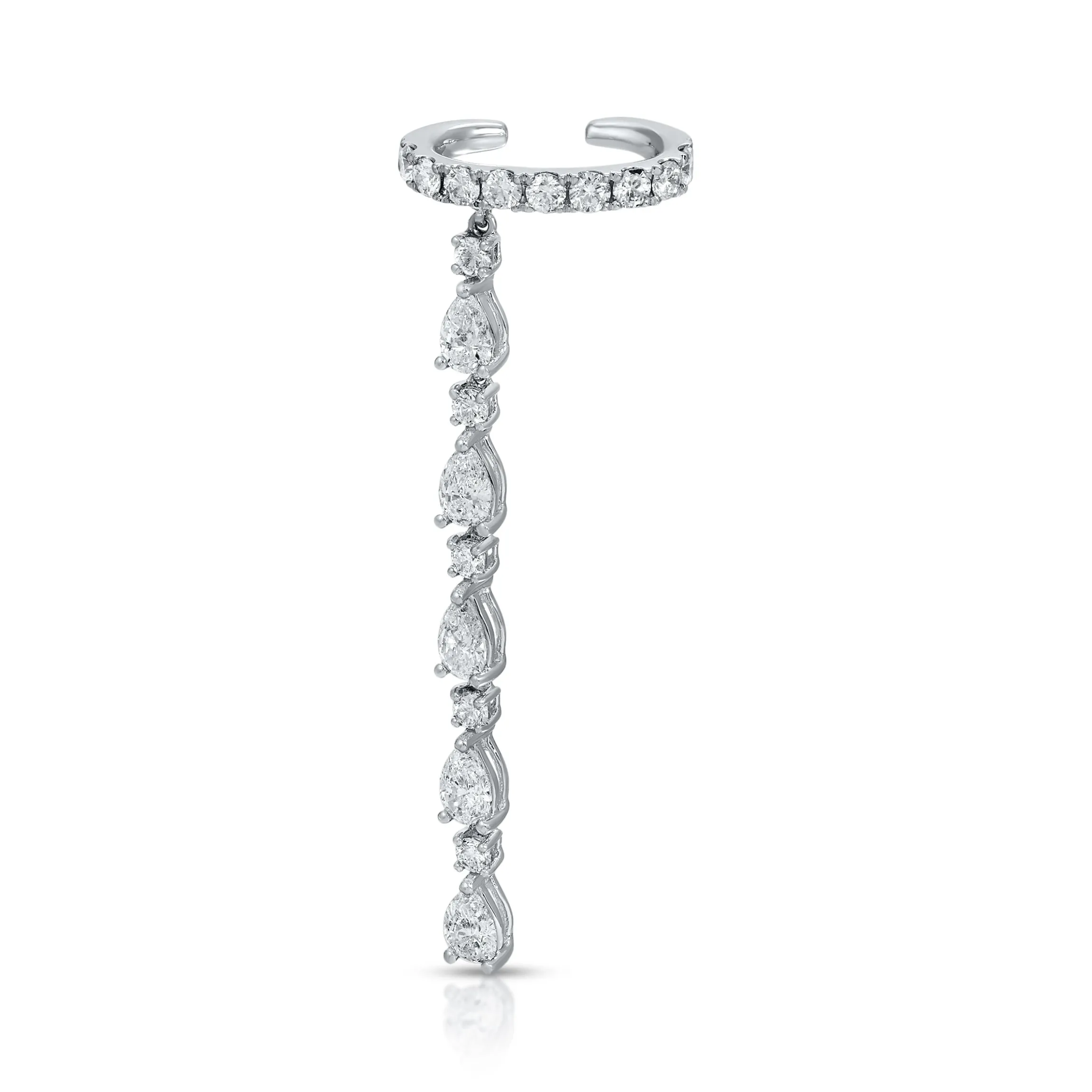 Clearance SINGLE ROW DIAMOND EAR CUFF WITH 5 PEAR AND ROUND DIAMOND DROPS Ear Cuffs