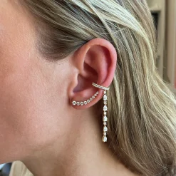 Clearance SINGLE ROW DIAMOND EAR CUFF WITH 5 PEAR AND ROUND DIAMOND DROPS Ear Cuffs