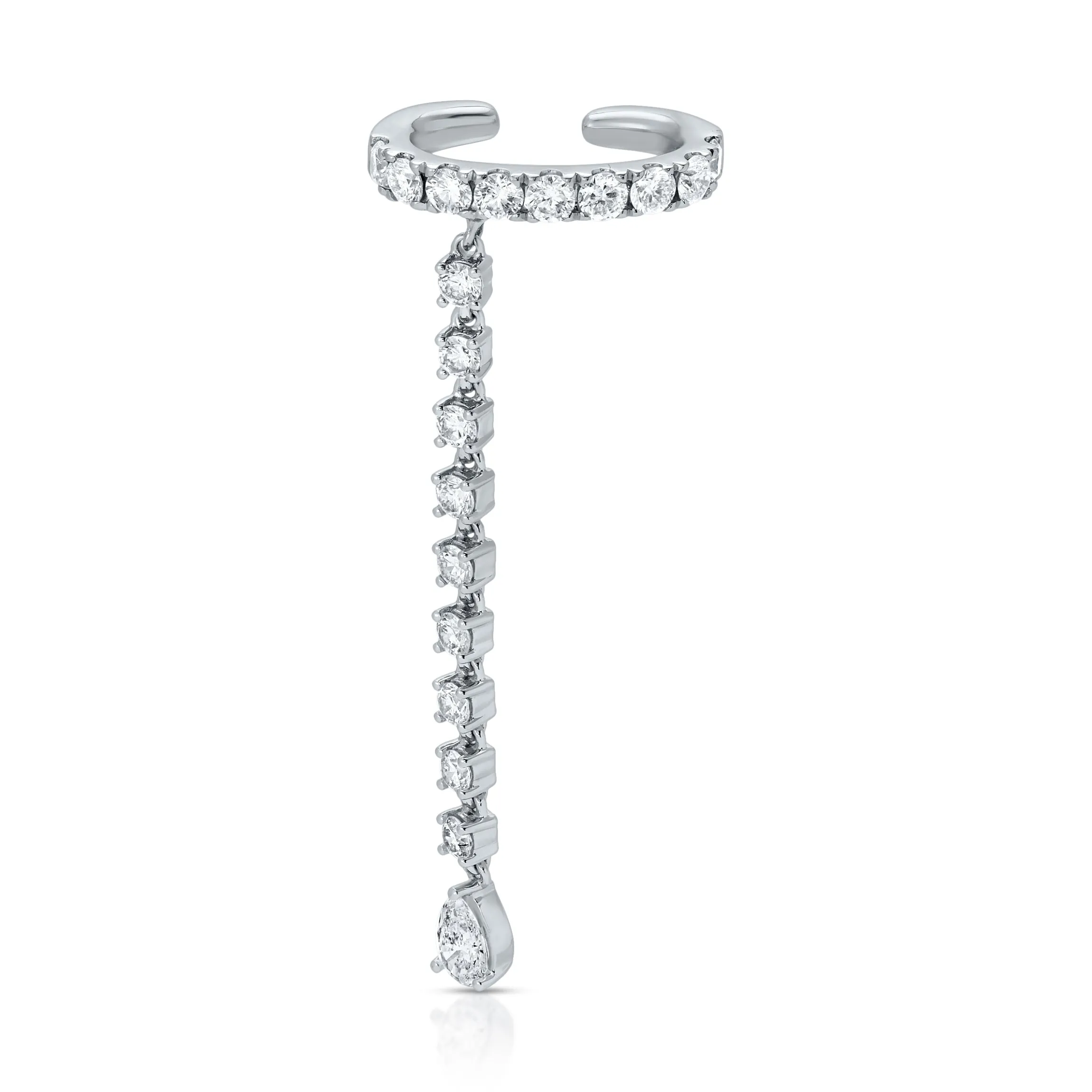 Store SINGLE ROW DIAMOND EAR CUFF WITH ROUND AND PEAR DIAMOND DROPS Ear Cuffs