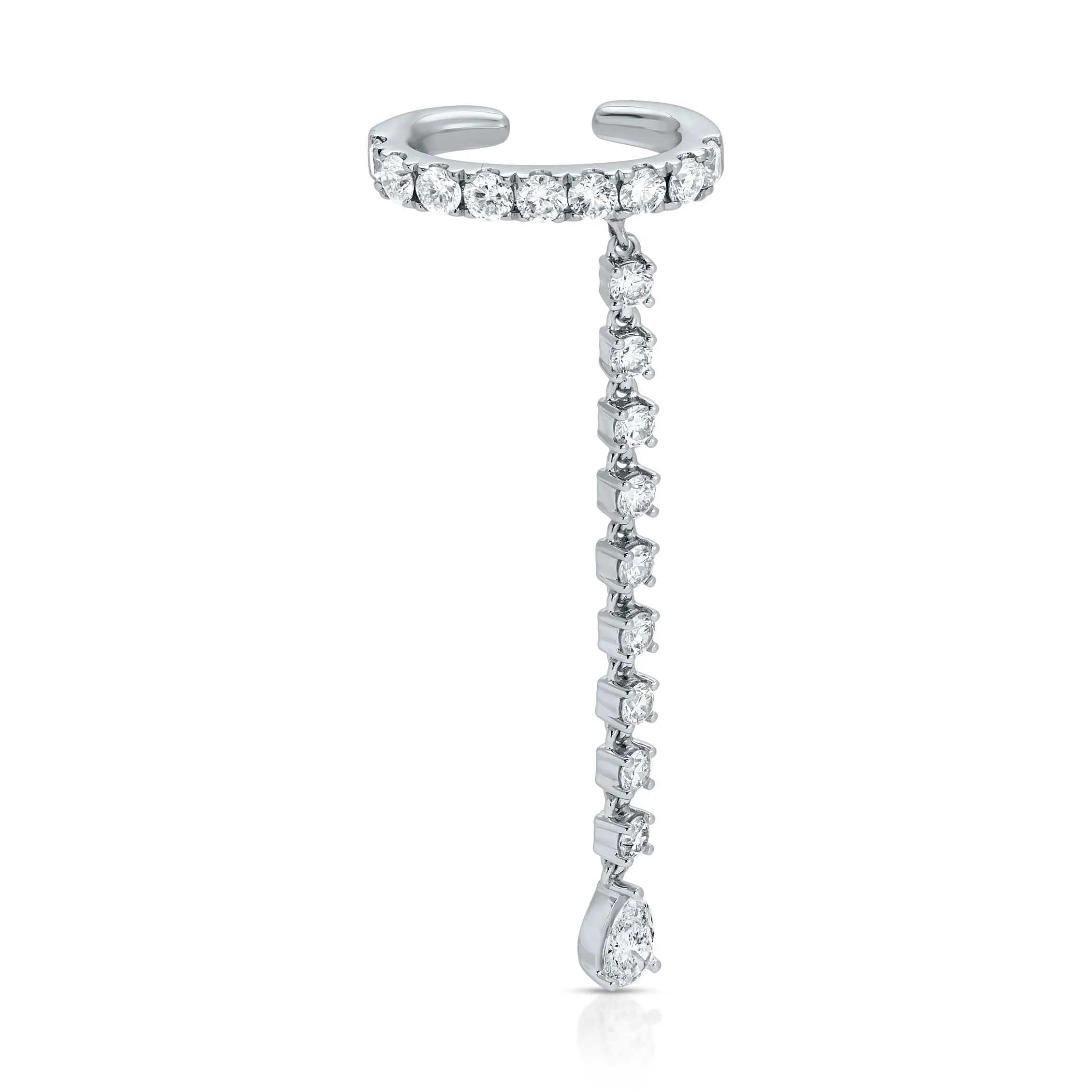 Store SINGLE ROW DIAMOND EAR CUFF WITH ROUND AND PEAR DIAMOND DROPS Ear Cuffs