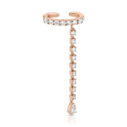 Store SINGLE ROW DIAMOND EAR CUFF WITH ROUND AND PEAR DIAMOND DROPS Ear Cuffs