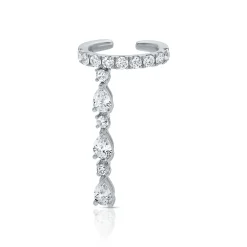 Best Sale SINLGE ROW DIAMOND EAR CUFF WITH 3 PEAR AND ROUND DIAMOND DROPS Ear Cuffs