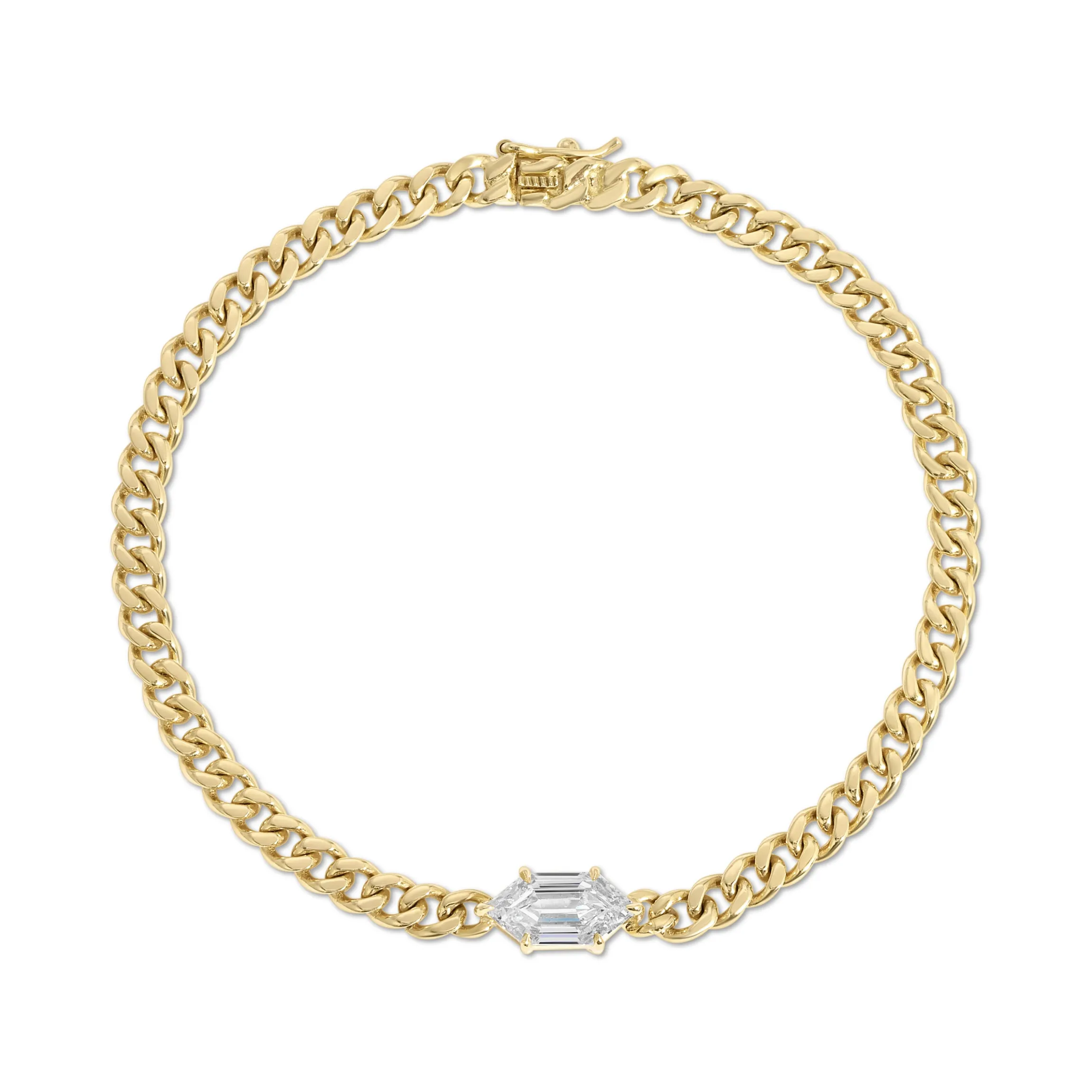 Cheap SMALL CUBAN LINK BRACELET WITH ELONGATED HEXAGON KITE DIAMOND CENTER One Of A Kind
