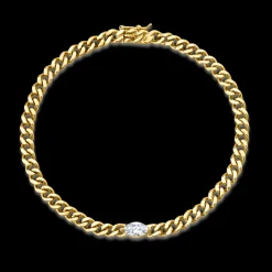 Online SMALL CUBAN LINK BRACELET WITH MARQUISE DIAMOND CENTER Chain Link