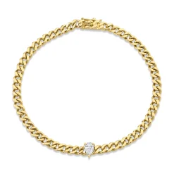 Sale SMALL CUBAN LINK BRACELET WITH PEAR DIAMOND CENTER Chain Link