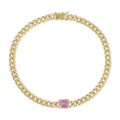 Store SMALL CUBAN LINK BRACELET WITH PINK SAPPHIRE CENTER One Of A Kind