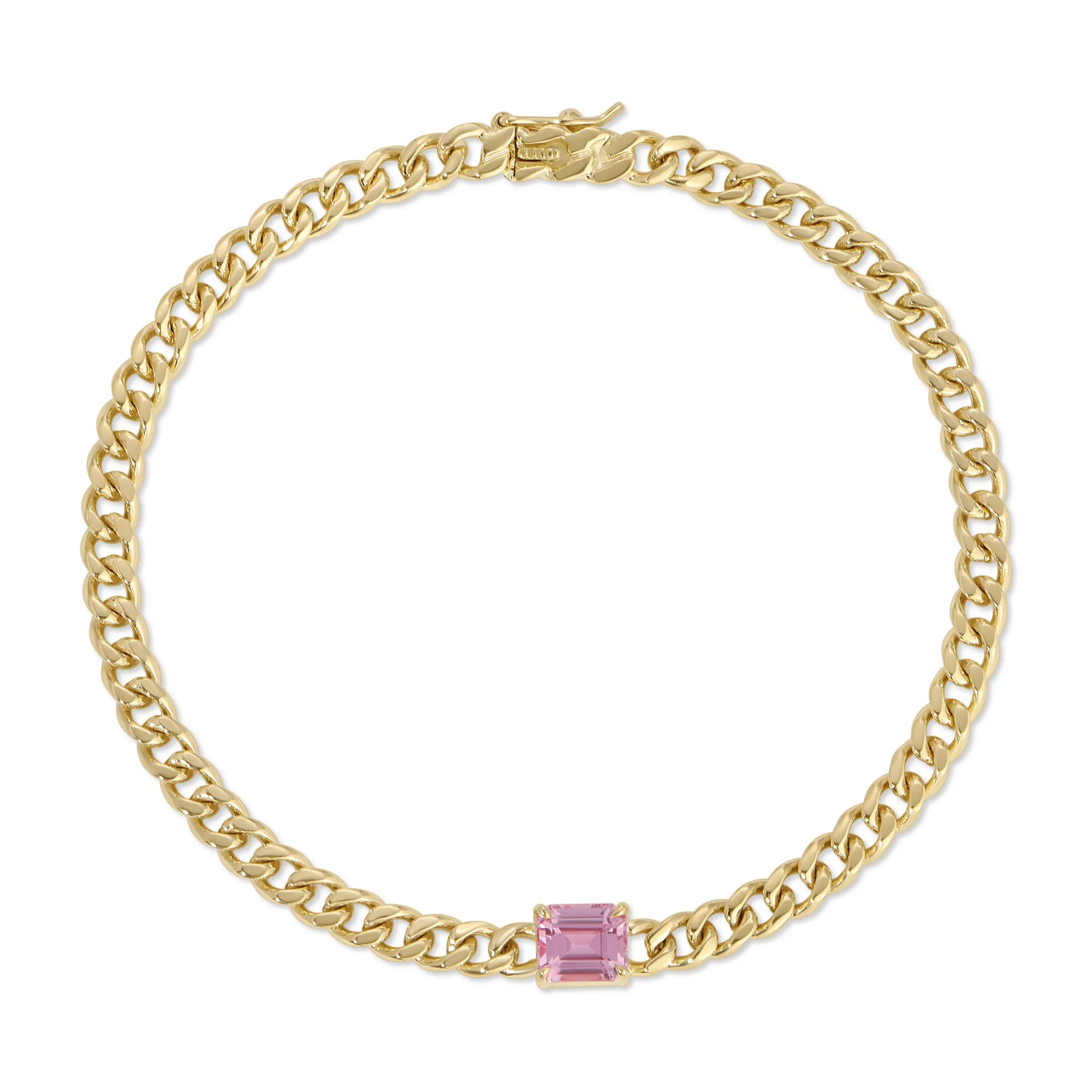 Store SMALL CUBAN LINK BRACELET WITH PINK SAPPHIRE CENTER One Of A Kind