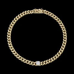 Shop SMALL CUBAN LINK BRACELET WITH ROUND DIAMOND CENTER Chain Link