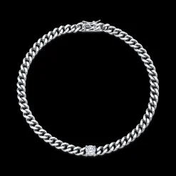 Shop SMALL CUBAN LINK BRACELET WITH ROUND DIAMOND CENTER Chain Link