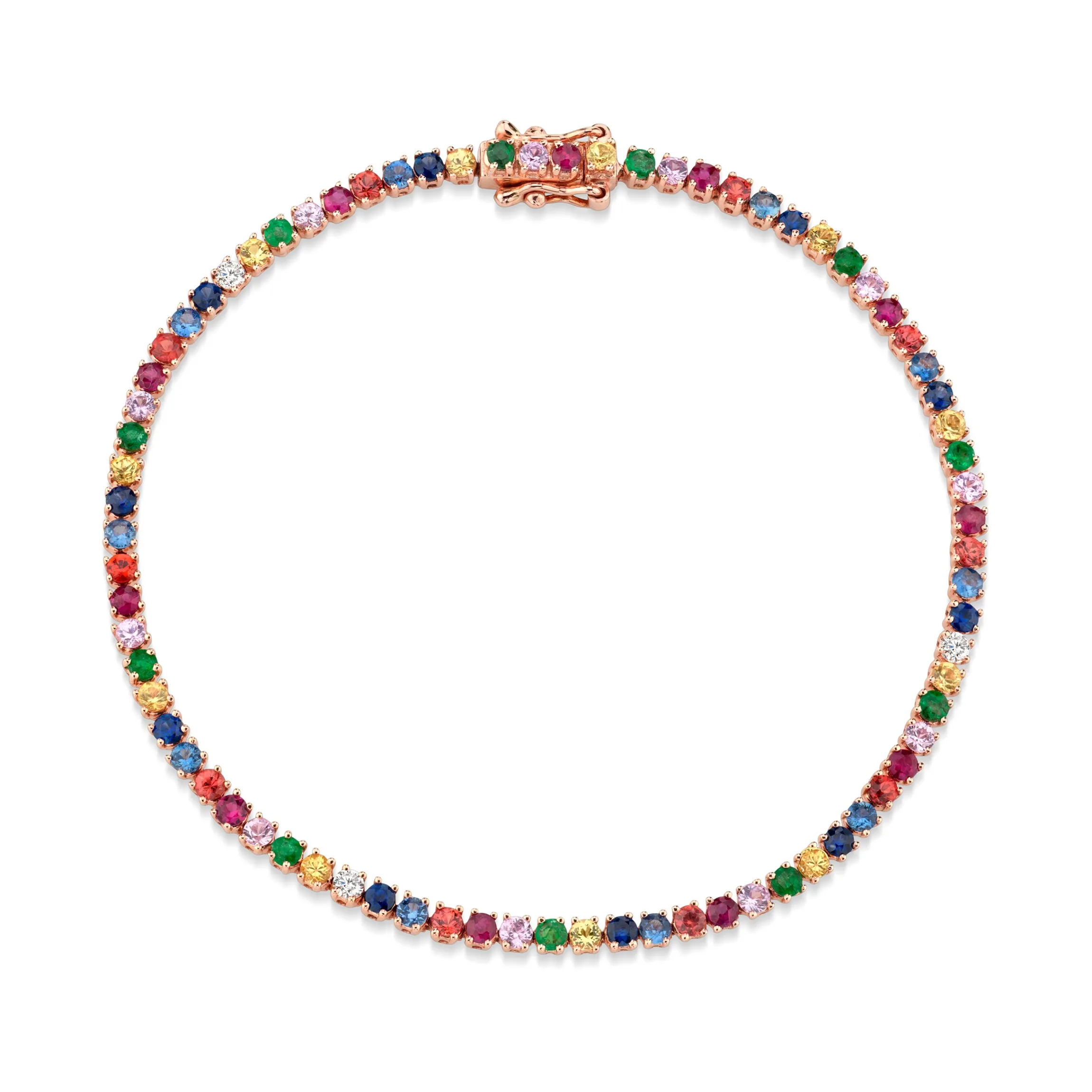 Hot SMALL MULTI-COLORED FINE GEMSTONE AND DIAMOND HEPBURN BRACELET Diamond Link