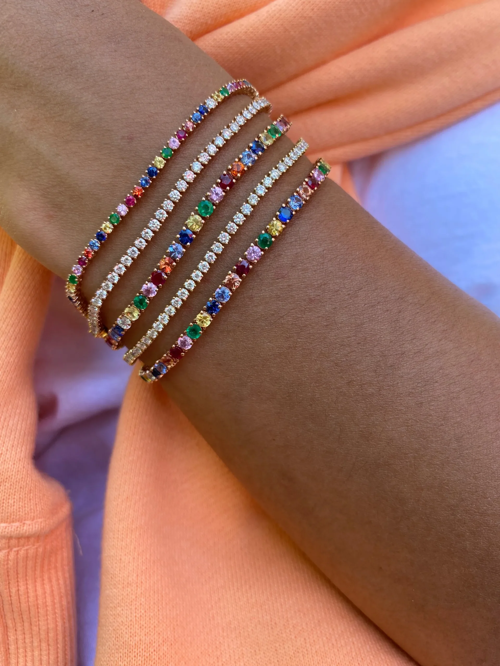 Hot SMALL MULTI-COLORED FINE GEMSTONE AND DIAMOND HEPBURN BRACELET Diamond Link