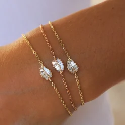 Hot SMALL PALM LEAF DIAMOND CHAIN BRACELET Chain Link|Leaf