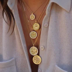 Flash Sale SMALL ZODIAC COIN PENDANT WITH DIAMOND FRAME Pendants|Zodiac Coins