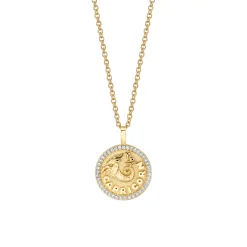 Flash Sale SMALL ZODIAC COIN PENDANT WITH DIAMOND FRAME Pendants|Zodiac Coins