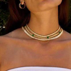 Online THIN ZOE CHOKER WITH SQUARE CUT EMERALDS Chokers