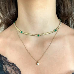 Online THIN ZOE CHOKER WITH SQUARE CUT EMERALDS Chokers