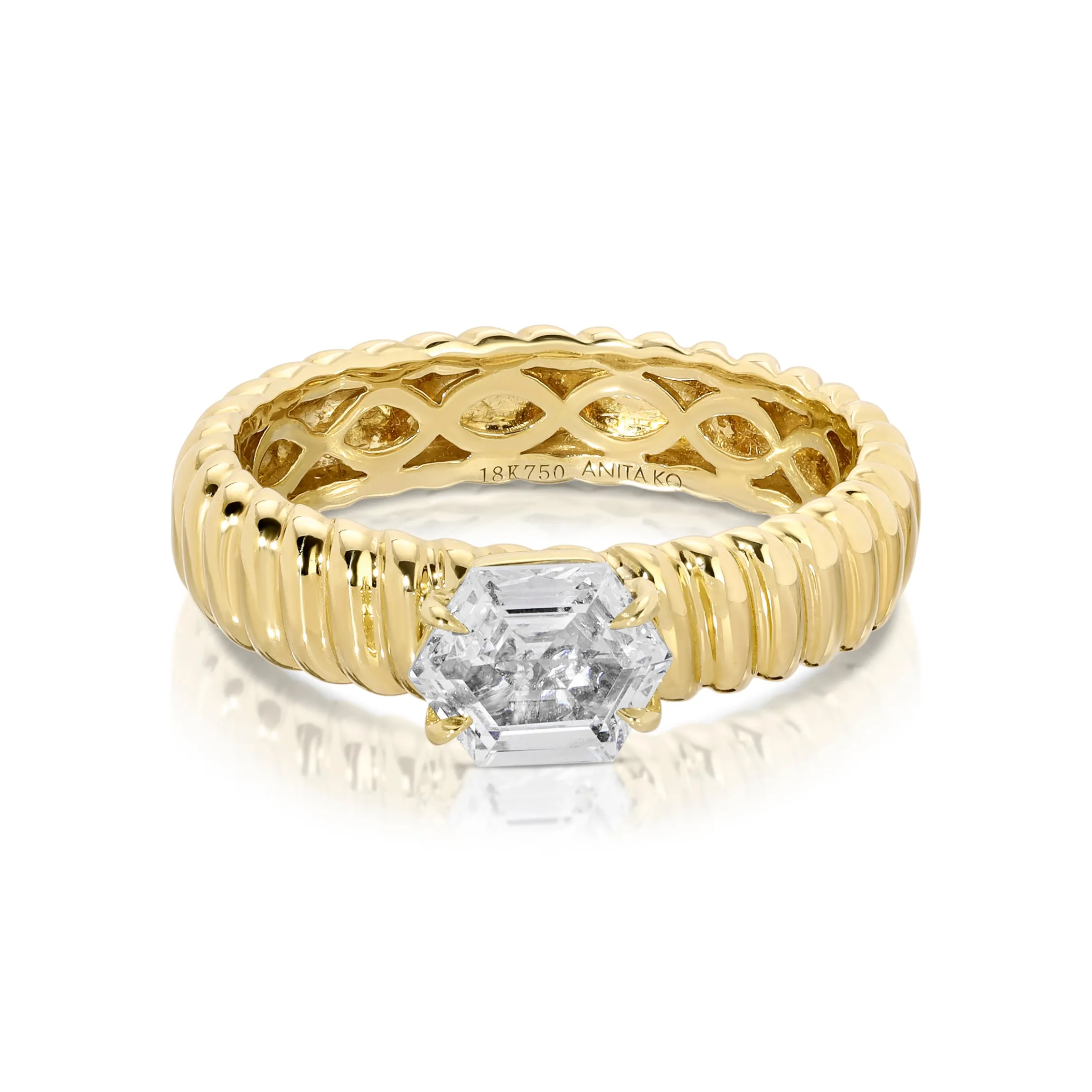 Shop THIN ZOE RING WITH HEXAGON DIAMOND CENTER One Of A Kind