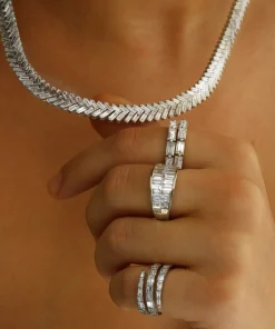 Cheap THREE ROW BAGUETTE DIAMOND PINKY COIL RING Pinky|Coil