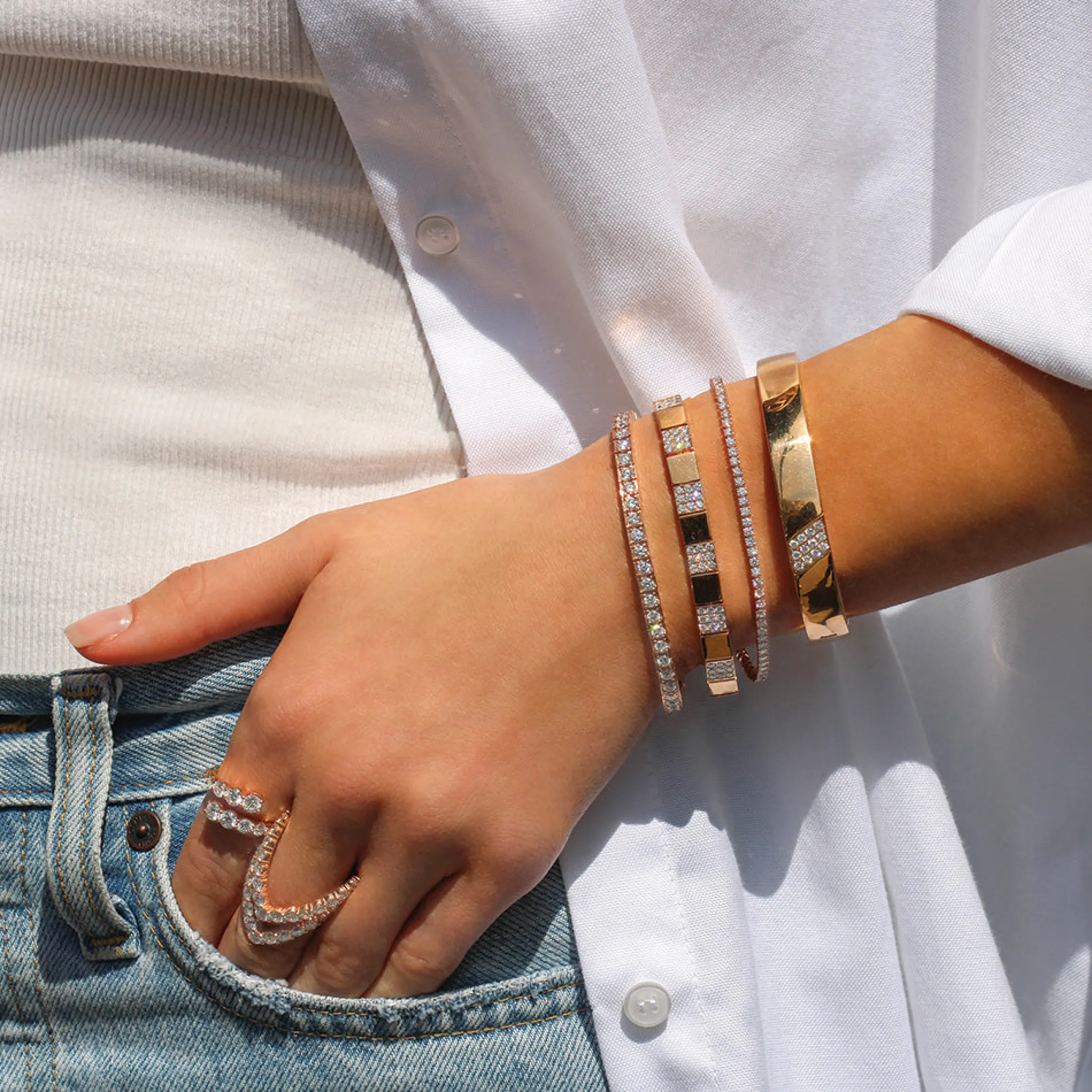 Fashion THREE ROW DIAGONAL DIAMOND STRIPE BRACELET Bangles