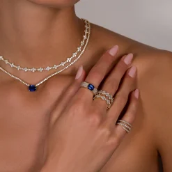 Best WIDE DIAMOND BAND WITH EMERALD CUT BLUE SAPPHIRE CENTER One Of A Kind