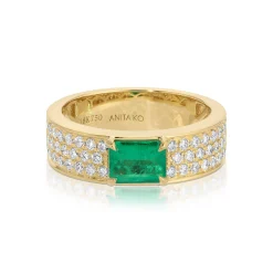 Outlet WIDE DIAMOND BAND WITH EMERALD CUT EMERALD CENTER One Of A Kind